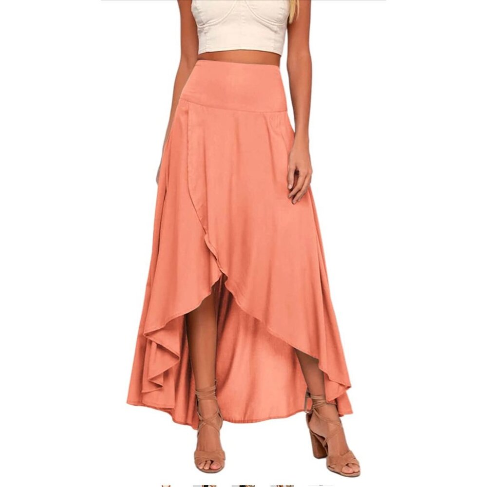 🍒 2/$20 🍒 Women's Pink Hi-Lo Elastic Waist Tulip Skirt Asymmetrical Large